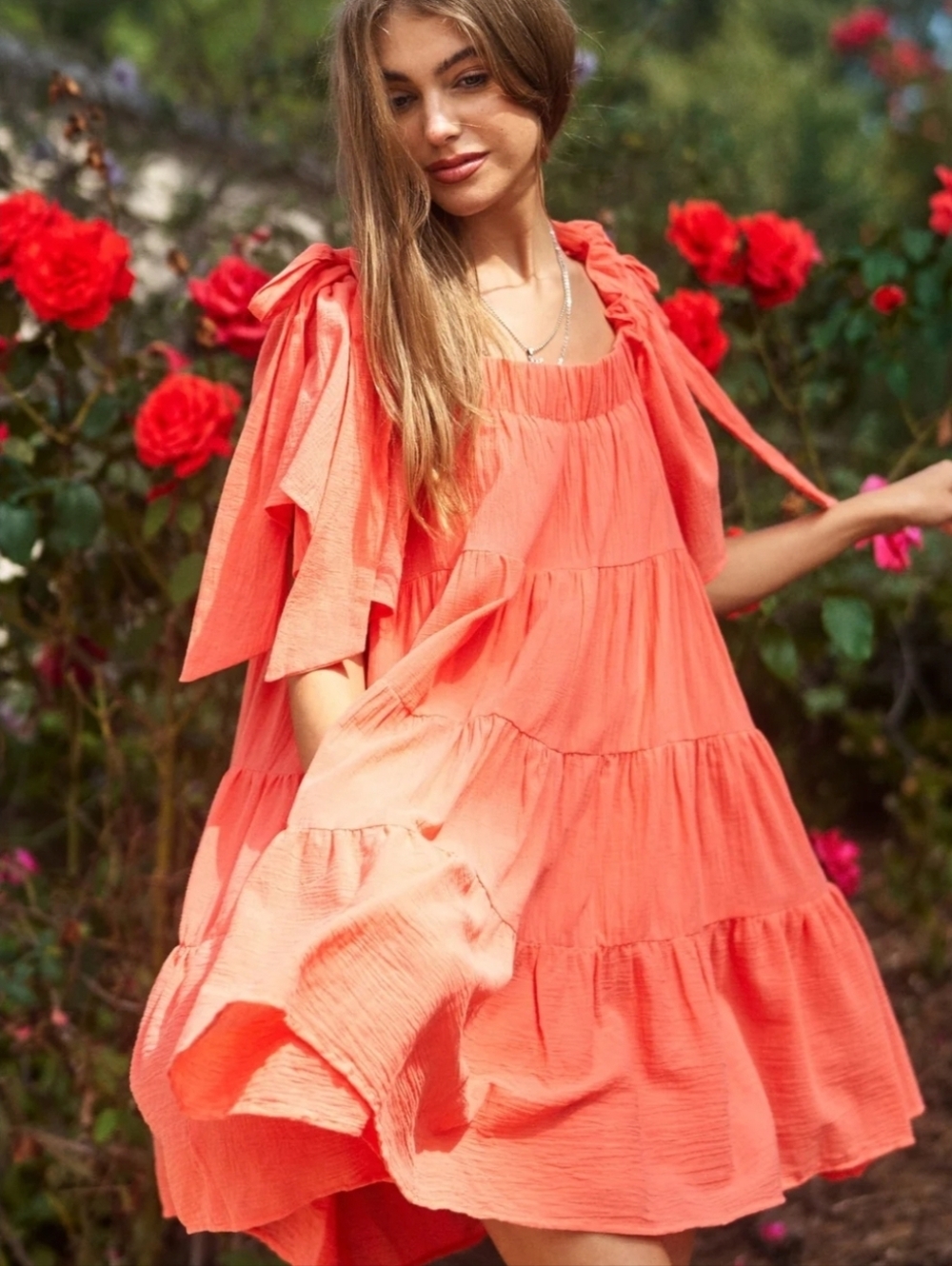 NWT Davi & Dani Coral Orange Tiered Dress